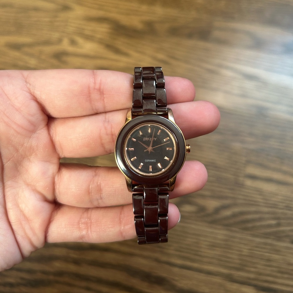 DKNY NY8428 women’s watch brown ceramic gold detail quartz analogue waterproof